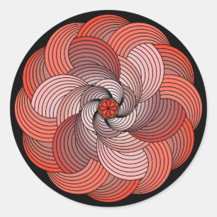 Abstrakte Rose in Korallen und Schwarz Runder Aufkleber