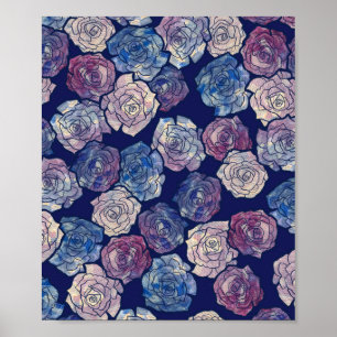 Abstrakte Rose Malerei Gartenarbeit Rose Lila Blue Poster