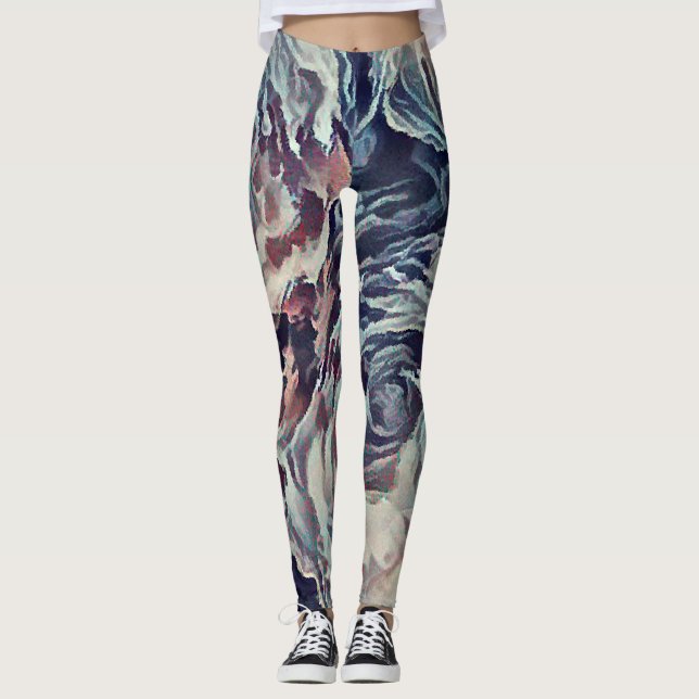Abstrakte Rose mit Pinseltextur bedrucken beige Leggings (Vorderseite)