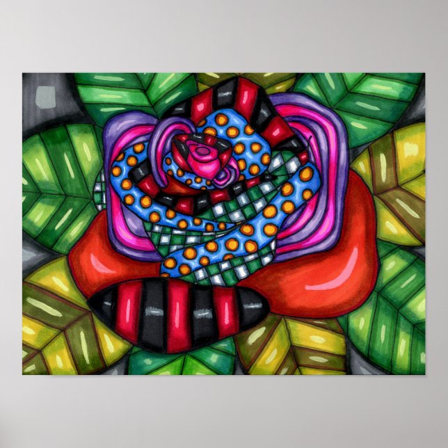 abstrakte Rose Originale Blume zeichnend Poster (Vorne)