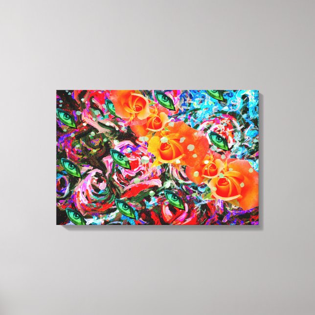 Abstrakte Rose Psychedelische Kunst in Orange & Tu Leinwanddruck (Vorderseite)