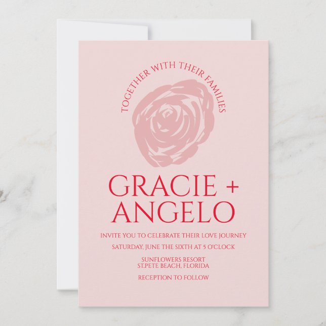 Abstrakte Rose Rosa Hochzeit Einladung (Vorderseite)