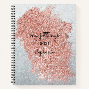 Abstrakte Rose Rosa Splash Silver Glitzer Monogram Notizbuch