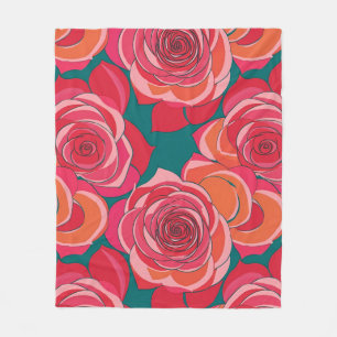 Abstrakte Rosen in Rosa-, Rot- und Orangetönen Fleecedecke