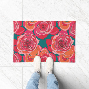 Abstrakte Rosen in Rosa-, Rot- und Orangetönen Fußmatte