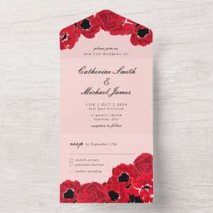 Abstrakte Rosen und Mohnblumen All In One Einladung