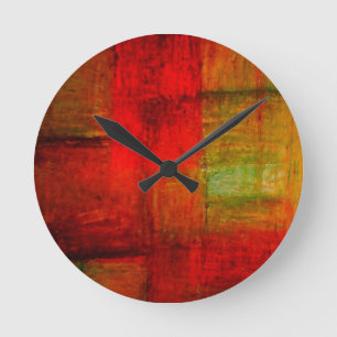 Abstrakte Rot-Grün-Gelbe Kunst Runde Wanduhr