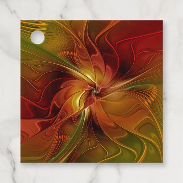 Abstrakte Rot-Orange-Braun-Grüne-Blume Geschenkanhänger (Vorderseite)