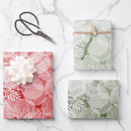 Abstrakte Rot- und Grüne Schneeflocken und Holly Geschenkpapier Set