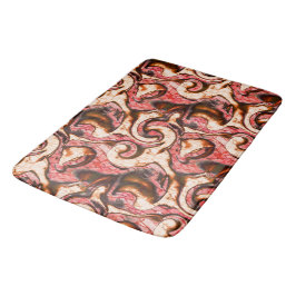 Abstrakte Rot- und Korallenflecken im holzigen Sti Badematte