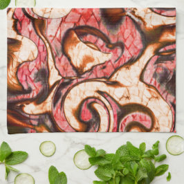 Abstrakte Rot- und Korallenflecken im holzigen Sti Geschirrtuch