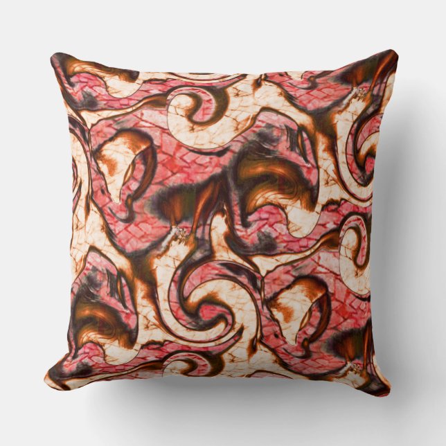 Abstrakte Rot- und Korallenflecken im holzigen Sti Kissen (Vorderseite)