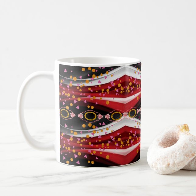 Abstrakte Rot-Weiß-Tasse Kaffeetasse (Mit Donut)