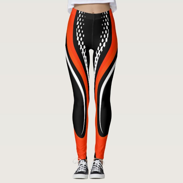 Abstrakte Rot-Weiß- und Schwarzkurve Leggings (Vorderseite)