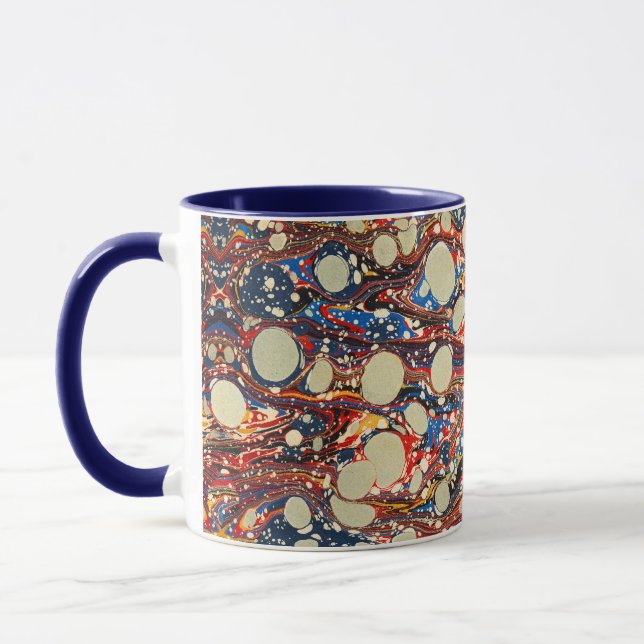 ABSTRAKTE, rote, blaue WIRBEL, WEISSE KREISE Tasse (Links)
