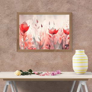 Abstrakte rote Blume im grauen Hintergrund Fotodruck