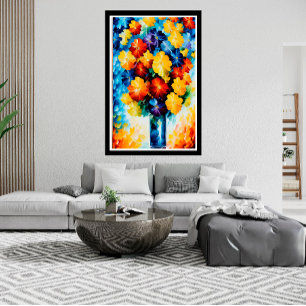 Abstrakte rote gelbe weiße blaue Blumen in einer V Poster
