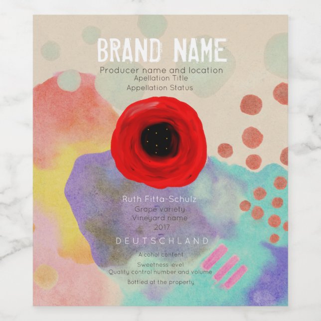 Abstrakte Rote Mohn Weinetikett (Einzelnes Label)