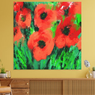 Abstrakte rote Mohnblumen-Blumenmalerei Leinwanddruck