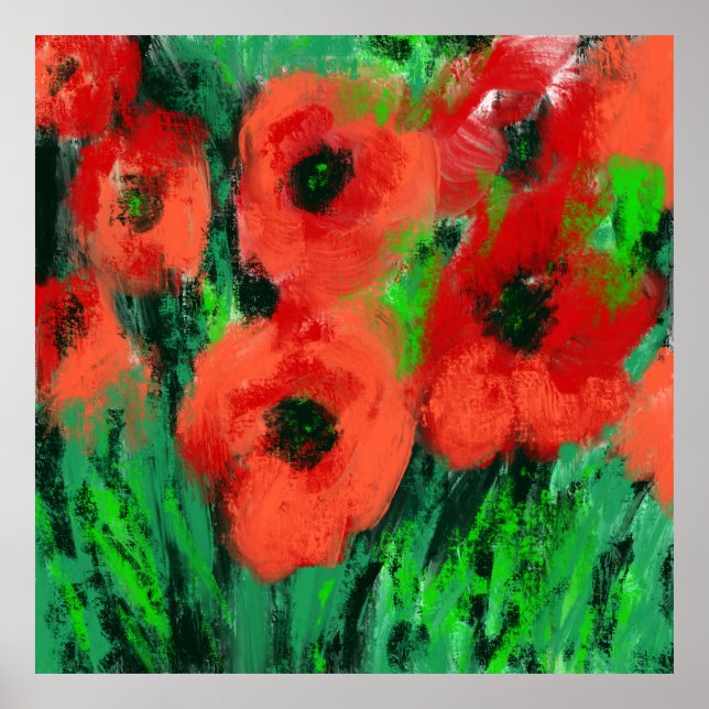Abstrakte rote Mohnblumen-Blumenmalerei Poster (Vorne)