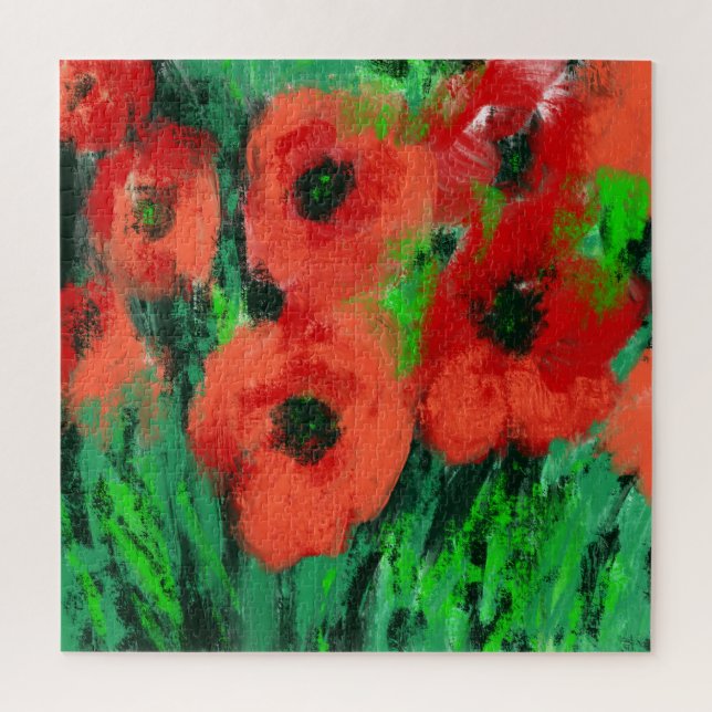 Abstrakte rote Mohnblumen-Blumenmalerei Puzzle (Vertikal)