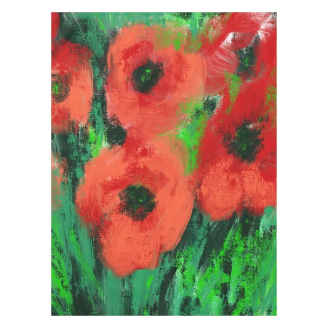Abstrakte rote Mohnblumen-Blumenmalerei Tischdecke (Vorderseite)