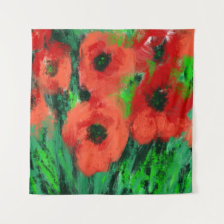 Abstrakte rote Mohnblumen-Blumenmalerei Wandteppich
