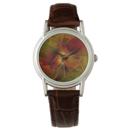 Abstrakte Rote Orange Braun Grünes Fraktal Kunst B Armbanduhr