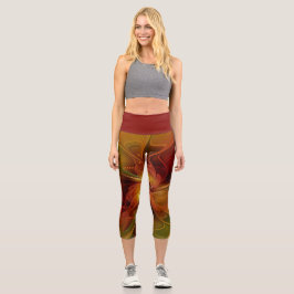 Abstrakte Rote Orange Braun Grünes Fraktal Kunst B Capri Leggings