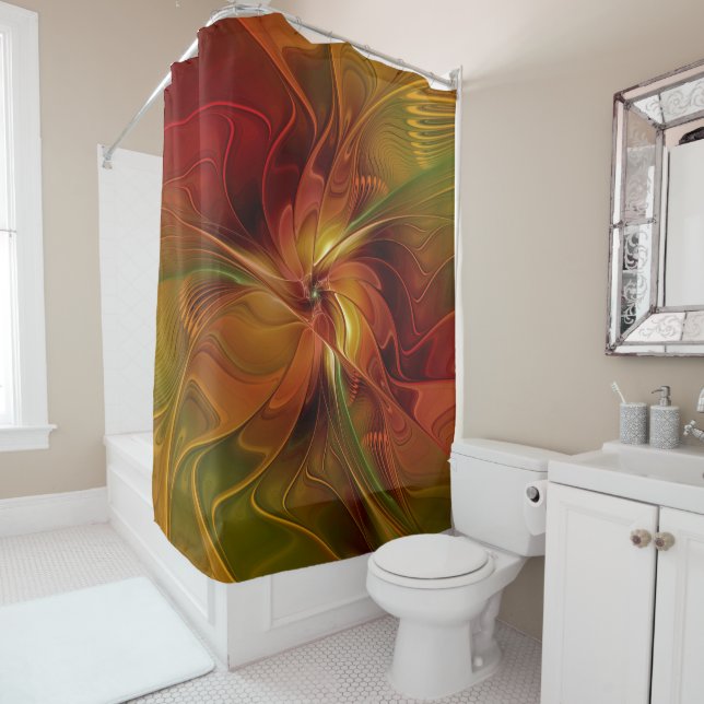 Abstrakte Rote Orange Braun Grünes Fraktal Kunst B Duschvorhang (Beispiel)
