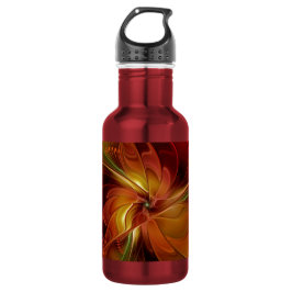 Abstrakte Rote Orange Braun Grünes Fraktal Kunst B Edelstahlflasche