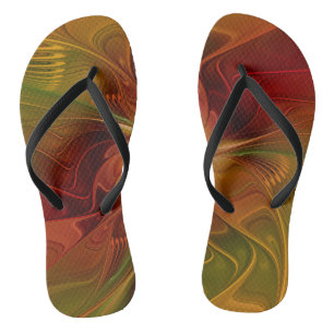 Abstrakte Rote Orange Braun Grünes Fraktal Kunst B Flip Flops