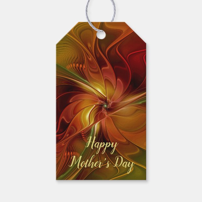 Abstrakte Rote Orange Braun Grünes Fraktal Kunst B Geschenkanhänger (Vorderseite)