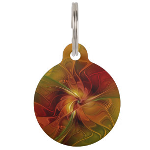 Abstrakte Rote Orange Braun Grünes Fraktal Kunst B Haustiermarke