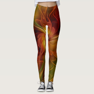 Abstrakte Rote Orange Braun Grünes Fraktal Kunst B Leggings