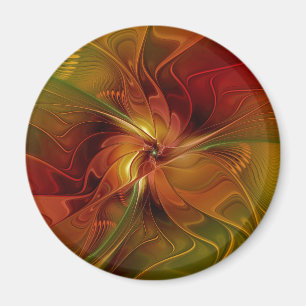 Abstrakte Rote Orange Braun Grünes Fraktal Kunst B Magnet