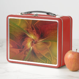 Abstrakte Rote Orange Braun Grünes Fraktal Kunst B Metall Lunch Box