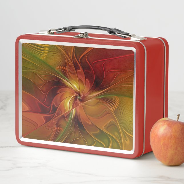 Abstrakte Rote Orange Braun Grünes Fraktal Kunst B Metall Lunch Box (Beispiel)