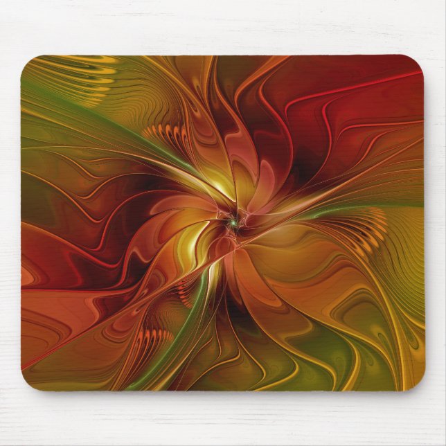 Abstrakte Rote Orange Braun Grünes Fraktal Kunst B Mousepad (Vorne)