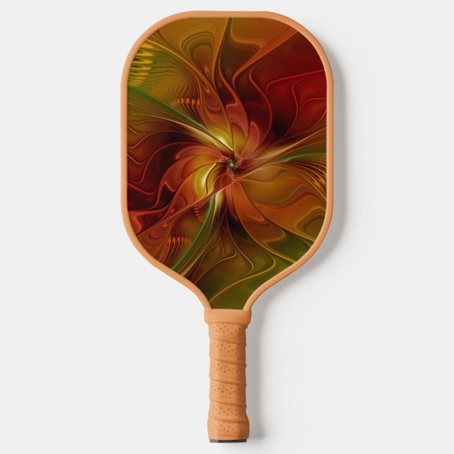 Abstrakte Rote Orange Braun Grünes Fraktal Kunst B Pickleball Schläger (Vorderseite)