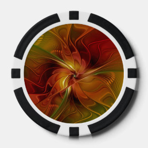 Abstrakte Rote Orange Braun Grünes Fraktal Kunst B Pokerchips