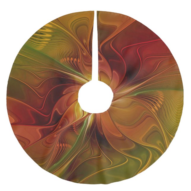 Abstrakte Rote Orange Braun Grünes Fraktal Kunst B Polyester Weihnachtsbaumdecke (Vorderseite)