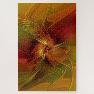 Abstrakte Rote Orange Braun Grünes Fraktal Kunst B Puzzle