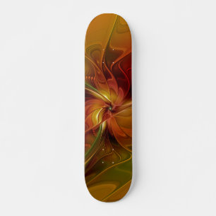 Abstrakte Rote Orange Braun Grünes Fraktal Kunst B Skateboard