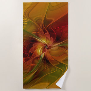 Abstrakte Rote Orange Braun Grünes Fraktal Kunst B Strandtuch