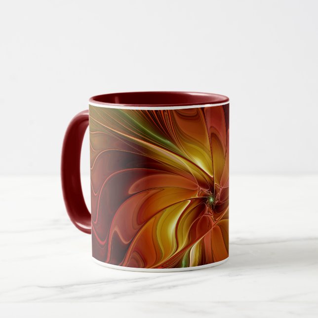Abstrakte Rote Orange Braun Grünes Fraktal Kunst B Tasse (Vorderseite Links)