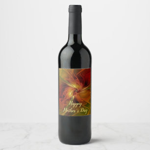 Abstrakte Rote Orange Braun Grünes Fraktal Kunst B Weinetikett