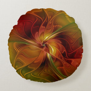 Abstrakte rote orange braune grüne Fractal-Kunst-B Rundes Kissen