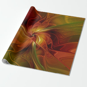 Abstrakte rote orange braune grüne Fraktal-Kunst-B Geschenkpapier
