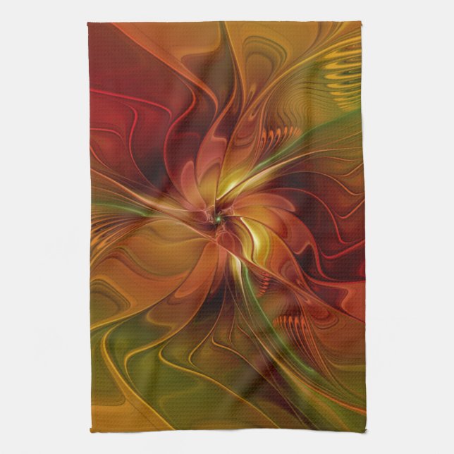 Abstrakte rote orange braune grüne Fraktal-Kunst-B Geschirrtuch (Vertikal)